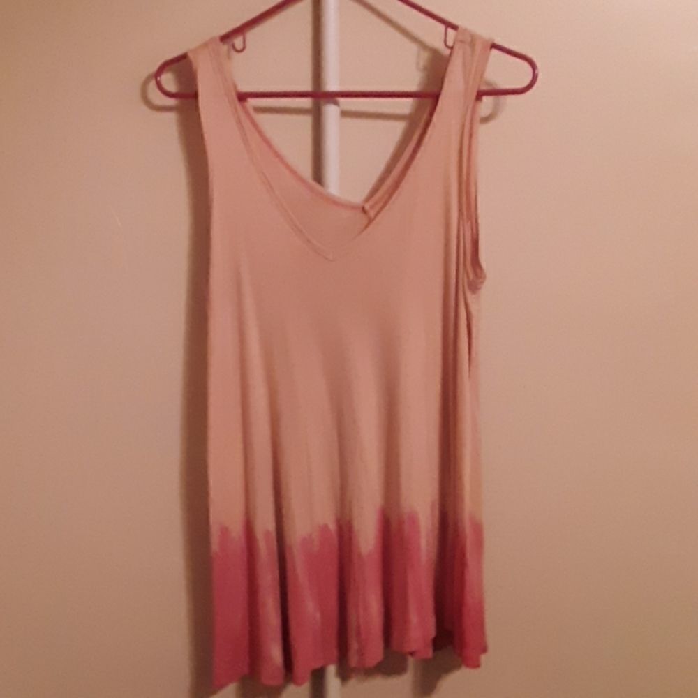 FREE PEOPLE WE THE FREE PINK & ORANGE TIE DYED SWING V-NECK TUNIC TOP SIZE SMALL